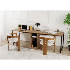 Twin skrivbord - Furu/svart