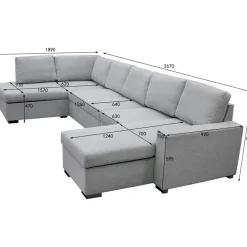 U-soffa med förvaring 367 cm grå