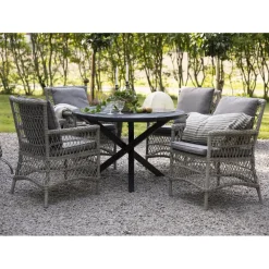 Utebord Ø112 cm svartlaserad - Scottsdale + Textilskydd för utemöbler