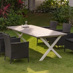 Utebord 220x100 cm Vit/grå - Oxford + Fläckborttagare för möbler