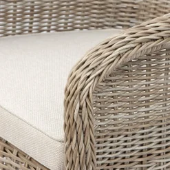 Utefåtölj i beige rotting - Mercury + Textilrengöring för möbler