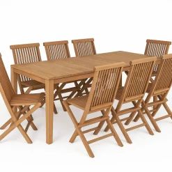 Utegrupp; 8 stolar och matbord 210 x 90 cm massiv teak - Saltö