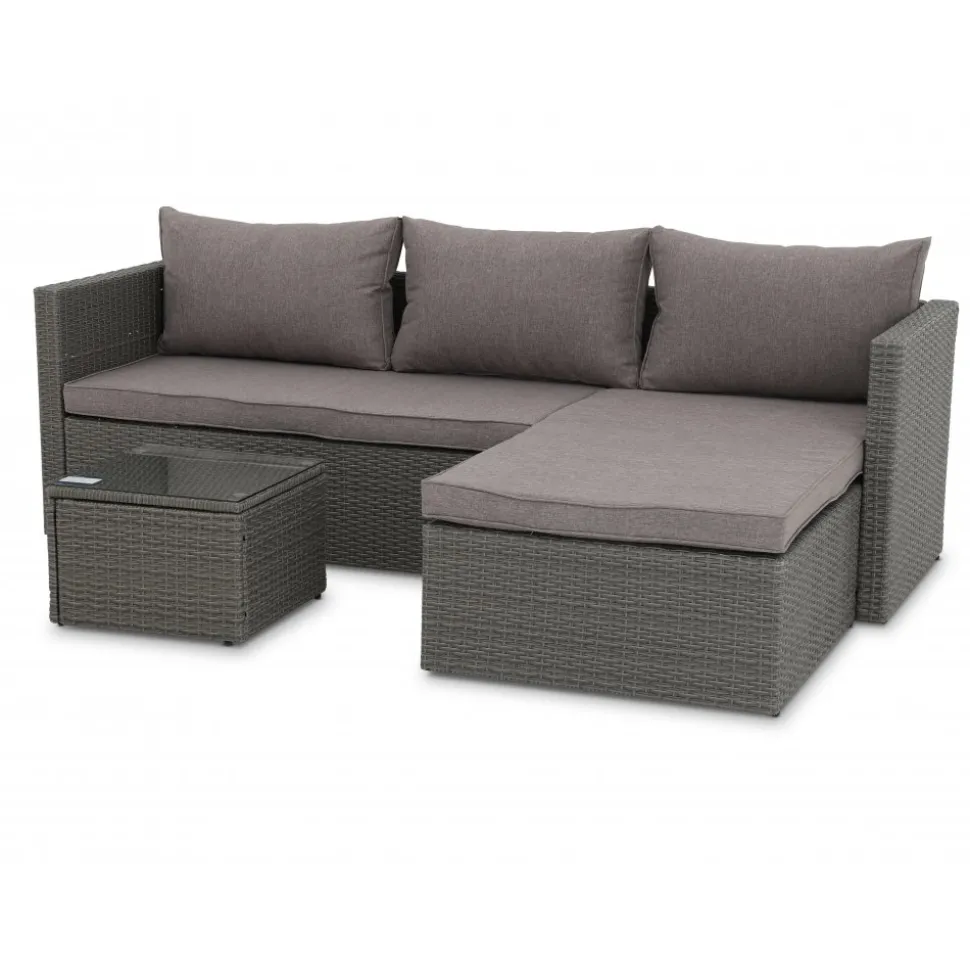 Utegrupp; divansoffa med bord i grå rotting + Textilrengöring för möbler