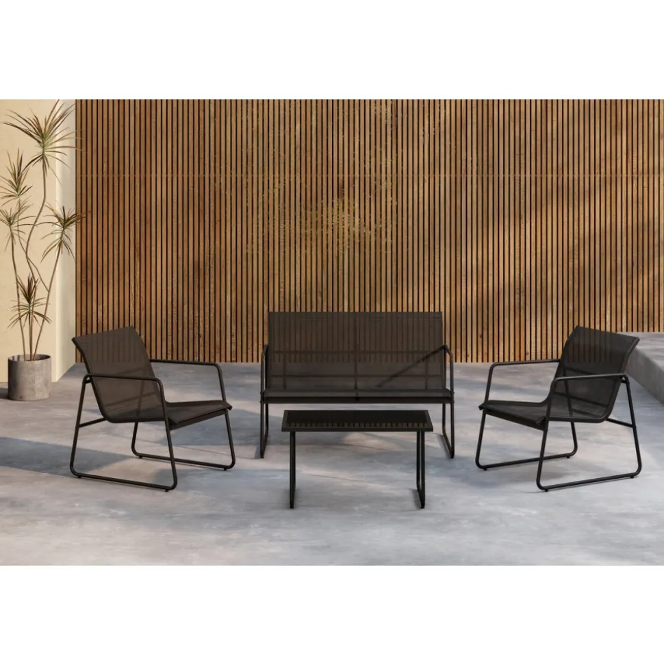 Utegrupp; soffa, fåtöljer och soffbord + Textilskydd för utemöbler