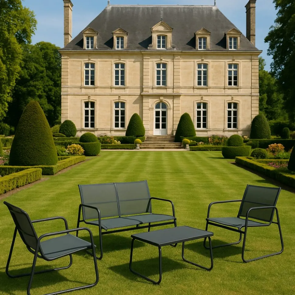 Utegrupp; soffa, fåtöljer och soffbord + Textilskydd för utemöbler