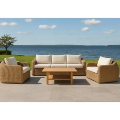 Utegrupp XL 2 st fåtöljer med 3-sits soffa och bord + Rengöringsmedel för utemöbler