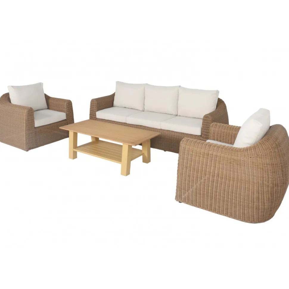 Utegrupp XL 2 st fåtöljer med 3-sits soffa och bord + Rengöringsmedel för utemöbler