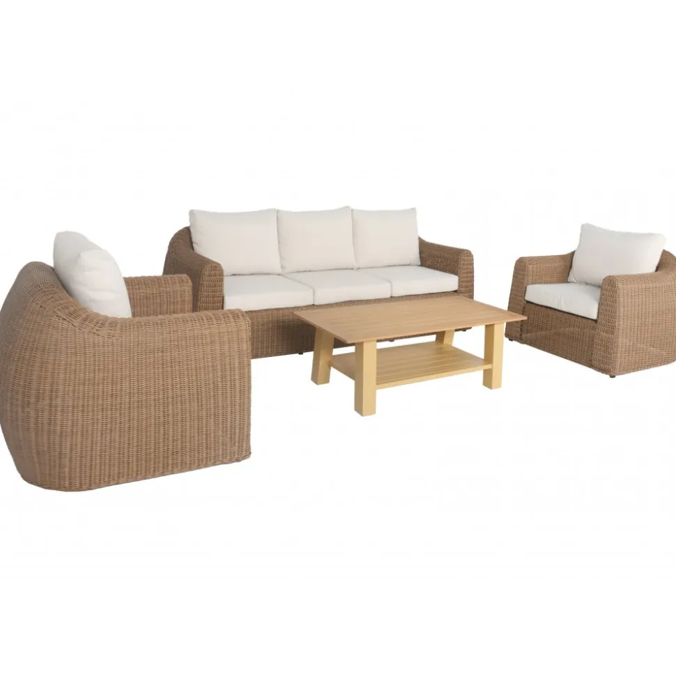 Utegrupp XL 2 st fåtöljer med 3-sits soffa och bord + Rengöringsmedel för utemöbler