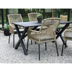 Utematgrupp; matbord med 4 st Ystad karmstolar - Svart/Beige
