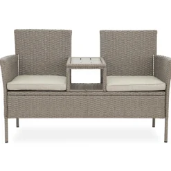 Utesoffa / Duosoffa i beige rotting + Rengöringsmedel för utemöbler