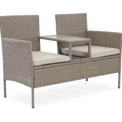 Utesoffa / Duosoffa i beige rotting + Rengöringsmedel för utemöbler