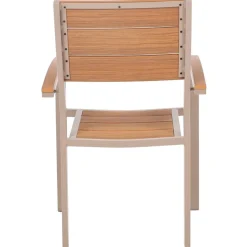 Utestol beige metall med armstöd i trä look - Las Vegas + Textilskydd för utemöbler