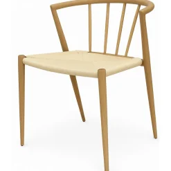 Utestol i trä look med beige repsits + Rengöringsmedel för utemöbler