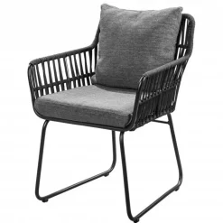 Utestol med rep och grå dynor