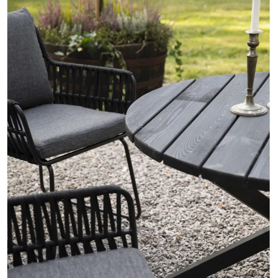 Utestol med rep och grå dynor + Textilskydd för utemöbler