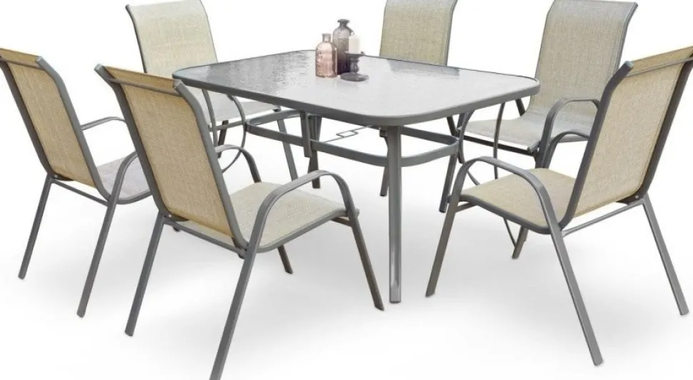 Utestol stapelbar - Grå / Beige mesh + Textilrengöring för möbler