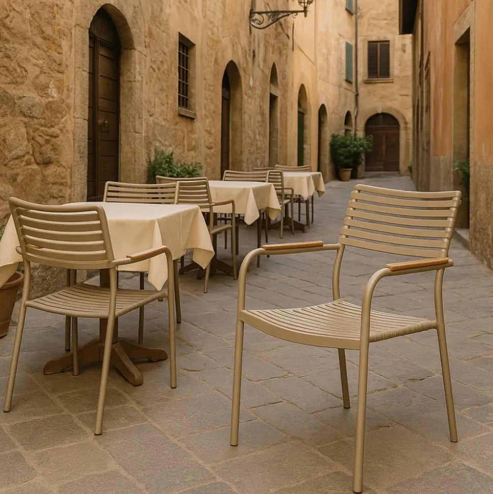 Utestol stapelbar beige - Pino + Textilskydd för utemöbler