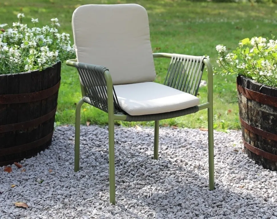 Utestol stapelbar grön med beige dyna - Lincoln