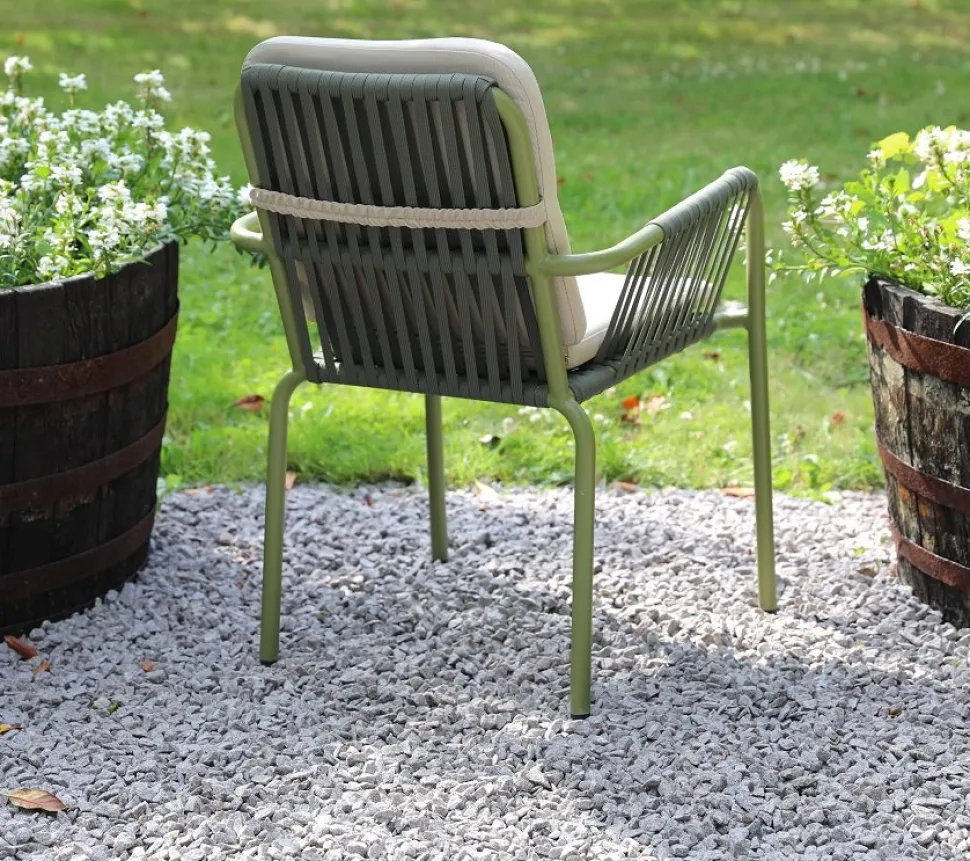 Utestol stapelbar grön med beige dyna - Lincoln