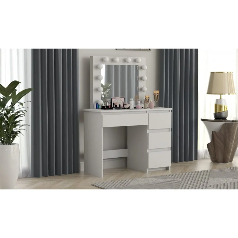 Vanity vitt sminkbord med belysning