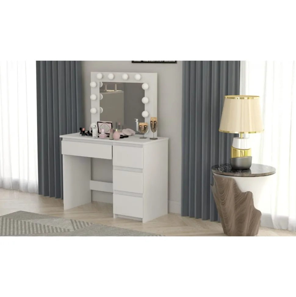 Vanity vitt sminkbord med belysning