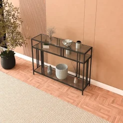 Vendela avlastningsbord - Svart/rökfärgat glas