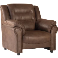 Vera fåtölj i brunt microfiber + Möbeltassar