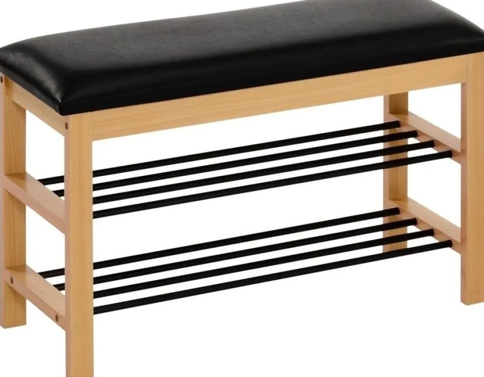 Veronika sittbänk med skoförvaring Svart (PU) / Trä