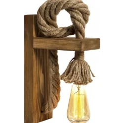 Vägglampa med rep och trä
