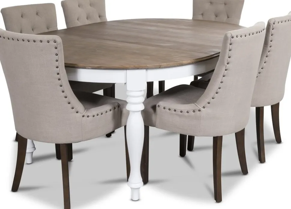 Victoria matgrupp inklusive 6 st Tuva matstolar i beige tyg + 6.00 x Stolsdyna