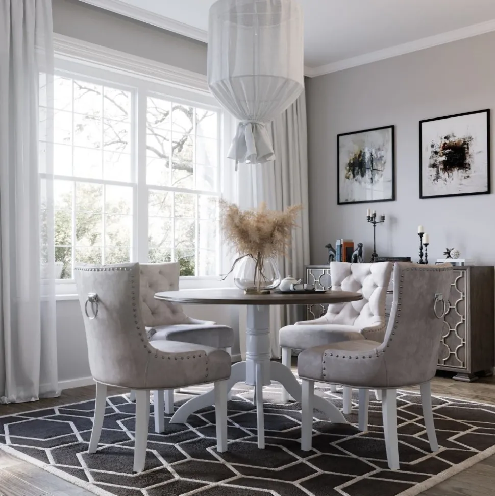 Victoria matgrupp, runt matbord Ø120 cm med 4 st Tuva stol Cleopatra - Vit/Brunbets + 3.00 x Möbeltassar