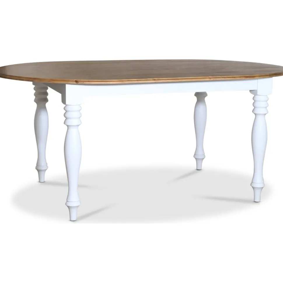Victoria vitt ovalt matbord med brun toppskiva