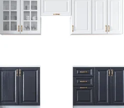 Viktoria komplett kök 240 cm - Vit/mörkblå