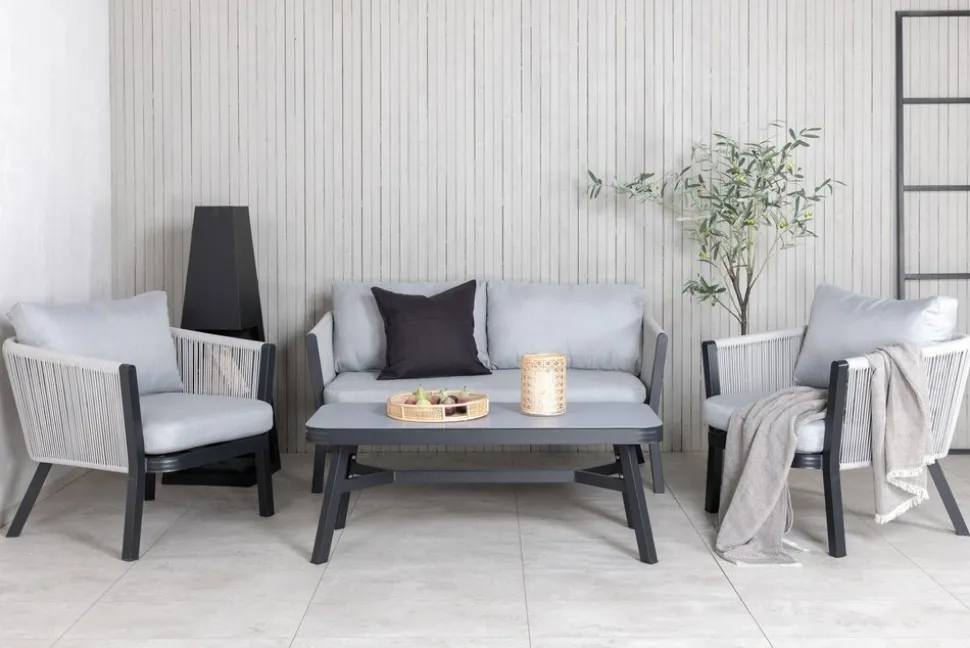 Virya soffgrupp - Svart/Grå + Textilskydd för utemöbler