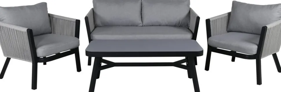 Virya soffgrupp - Svart/Grå + Textilskydd för utemöbler