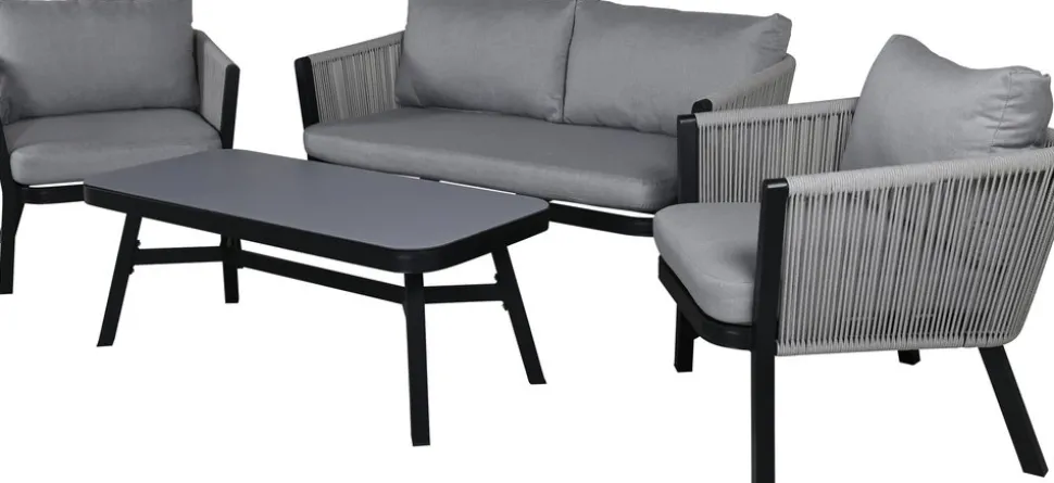 Virya soffgrupp - Svart/Grå + Textilskydd för utemöbler