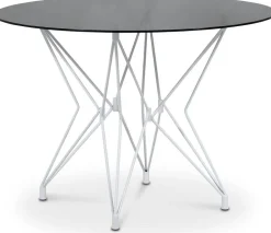 Zoo runt matbord med glasskiva Ø106 cm - Vit / Tonat glas + Möbeltassar